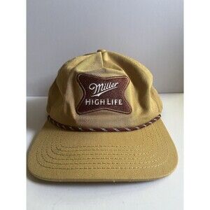 Miller High Life Beer Snapback Trucker Hat Cap Tan Adjustable Rope